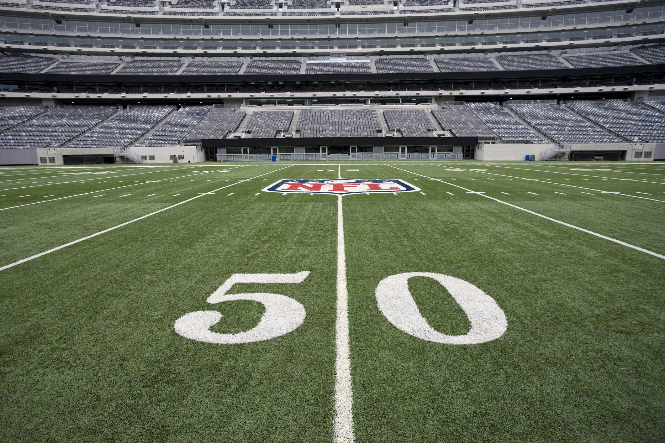 rendering of a football field 50 yard line