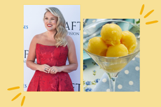 Sara Davies pictured alongside a cut out image of a mango ice cream