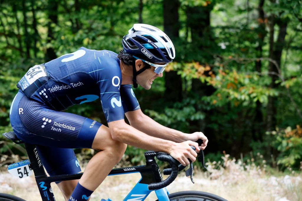 LLEX FRANCE AUGUST 11 Antonio Pedrero Lopez of Spain and Movistar Team competes in the breakaway to win the 34th Tour de lAin 2022 Stage 3 a 131km stage from Plateau dHauteville to Llex 904m TDA22 on August 11 2022 in Llex France Photo by Bas CzerwinskiGetty Images