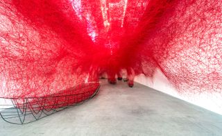 Chiharu Shiota's work on Uncertain Journey, 2016.