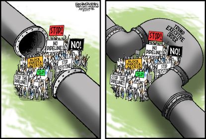 Political Cartoon U.S. Keystone pipeline DAPL protests executive order