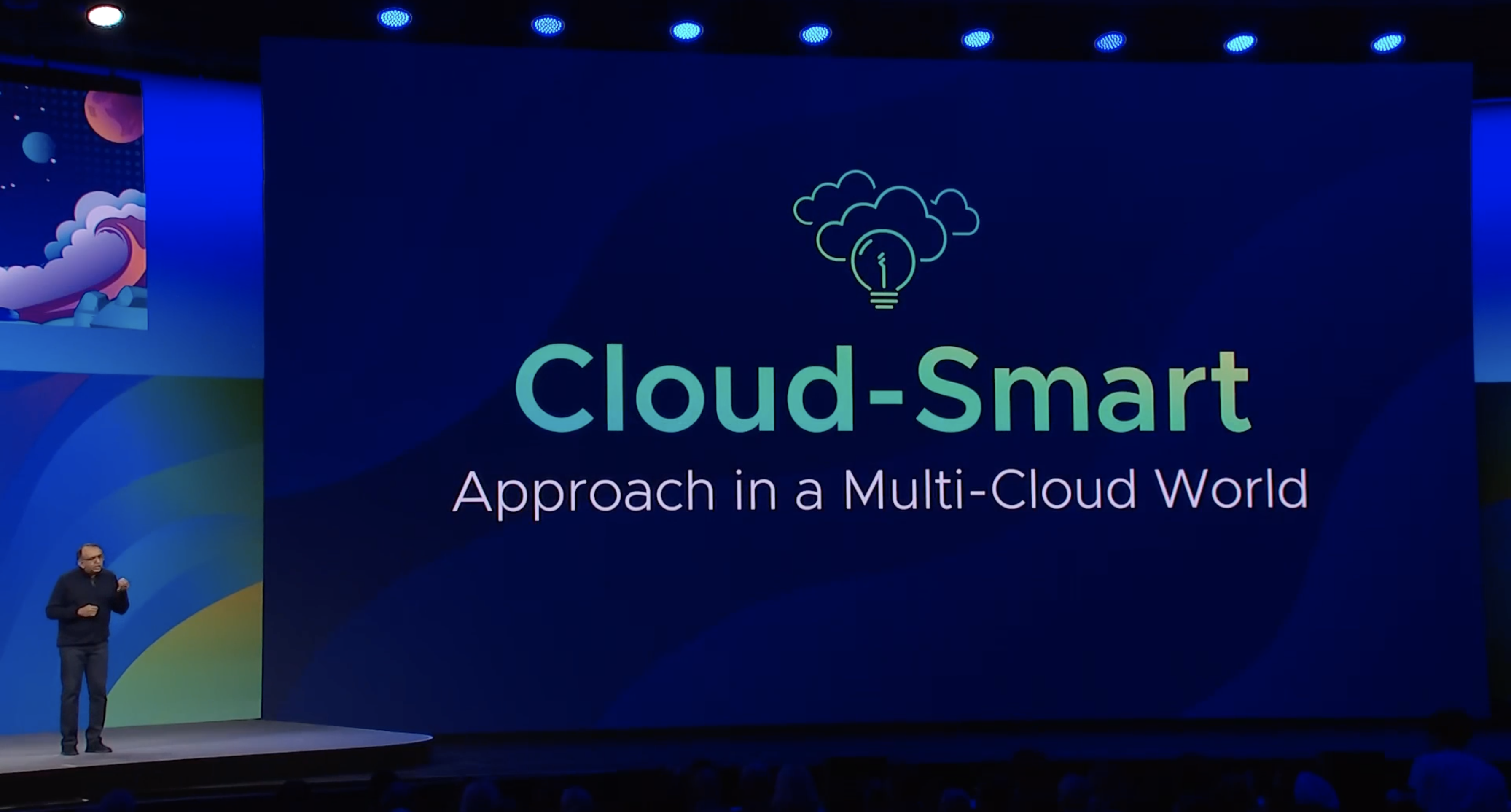 Raghu Raghuram cloud smart slide on keynote stage.