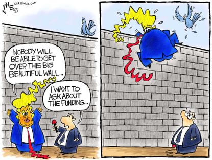 Political Cartoon U.S. Trump Wall Mexico Funding Immigration