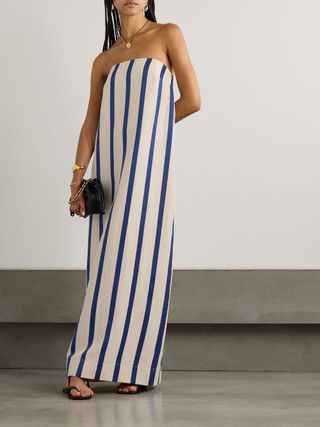 Maine Strapless Striped Tencel™ Lyocell and Linen-Blend Maxi Dress