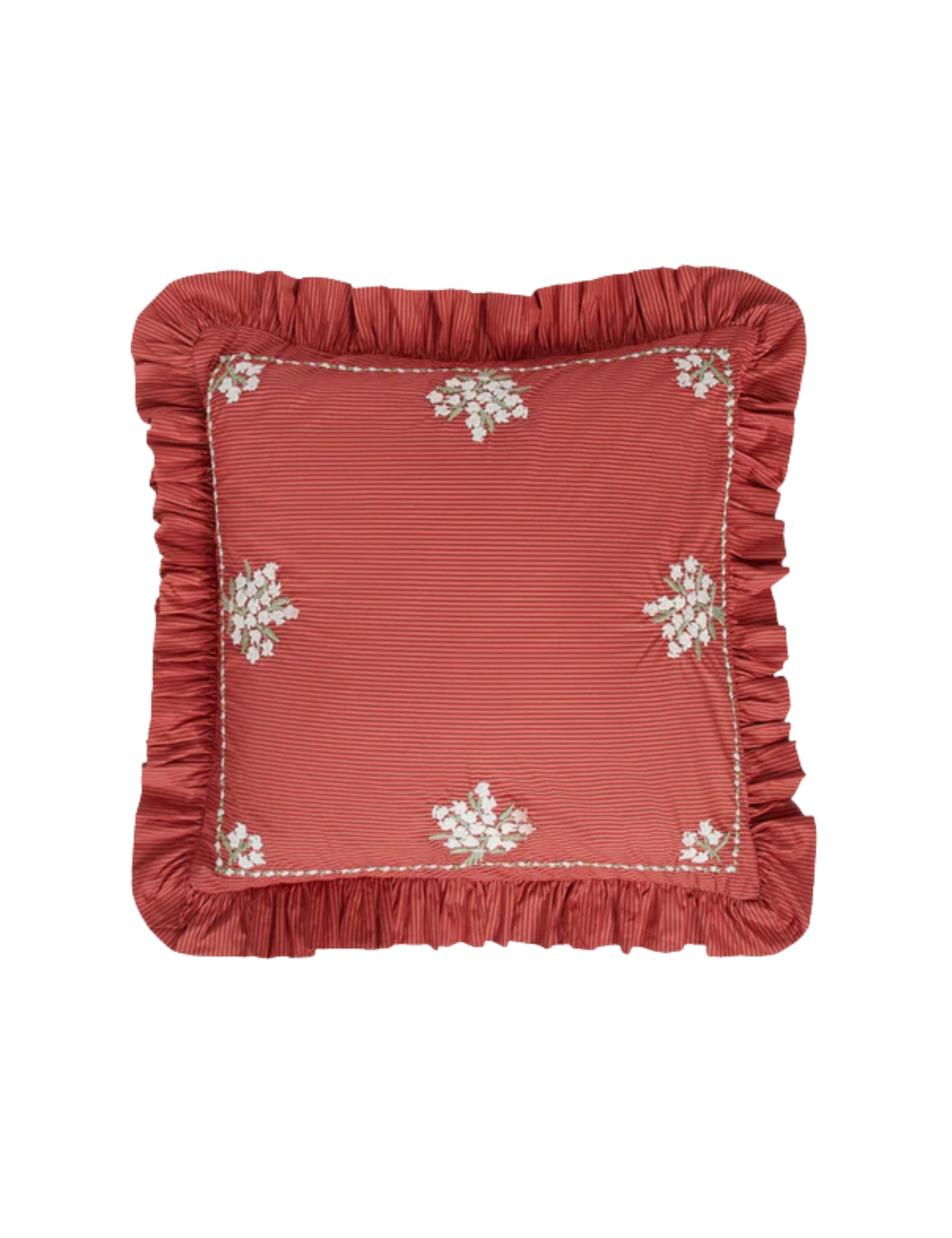 Red Lily Embroidered Ruffle pillow