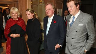 Camilla, Duchess of Cornwall, Laura Lopes, Andrew Parker Bowles and Tom Parker Bowles attend the launch of "Fortnum & Mason: The Cook Book"