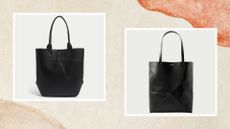 composite of m&s faux leather tote and loewe fold puzzle tote in black