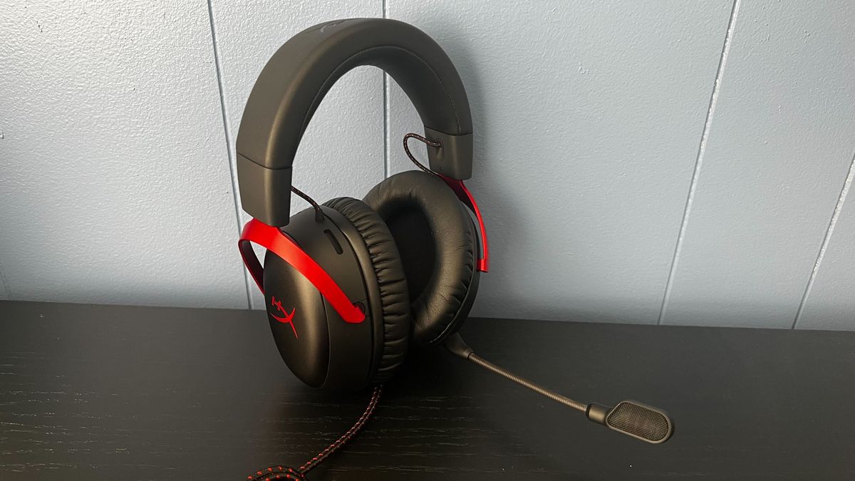 HyperX Cloud III against a wall.