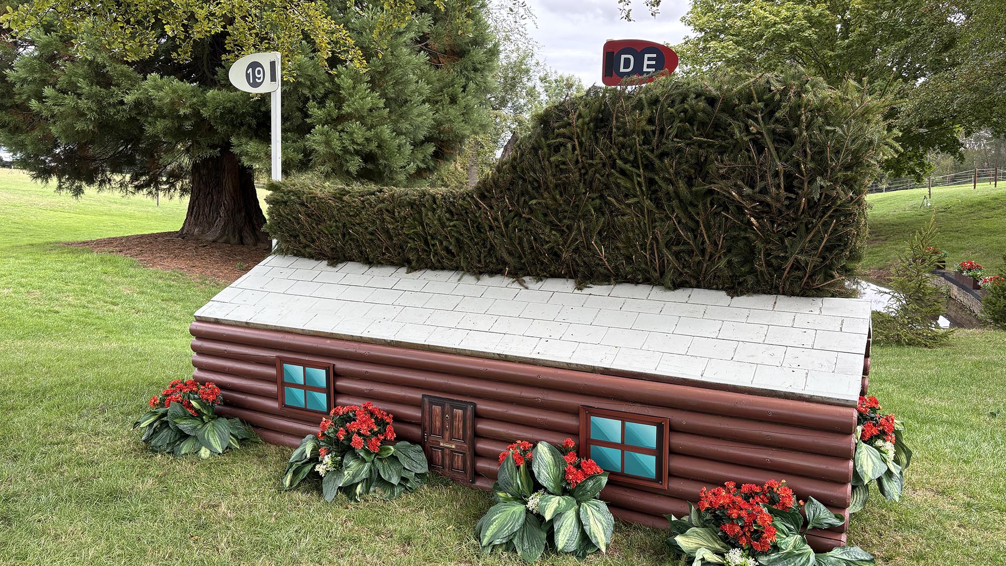 Angled brush shoulder fence on the Burghley cross-country course 2026