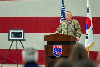 U.S. Army Gen. Paul LaCamera, U.S. Forces Korea commander, speaks during the U.S. Space Forces Korea activation ceremony at Osan Air Base, Republic of Korea, Dec. 14, 2022.