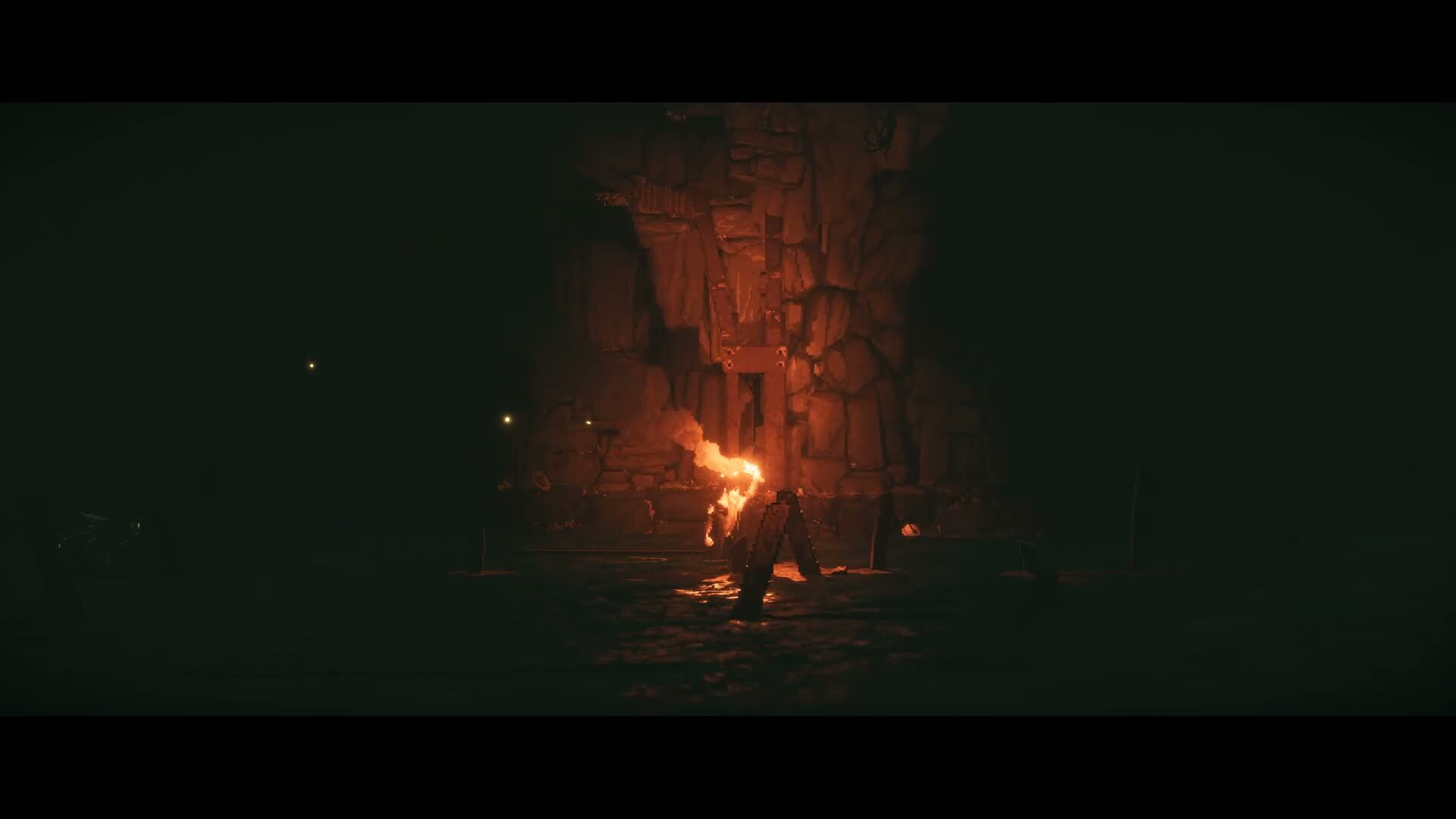 REPLACED gameplay with the main character avoiding ninja-like foes in the dark.