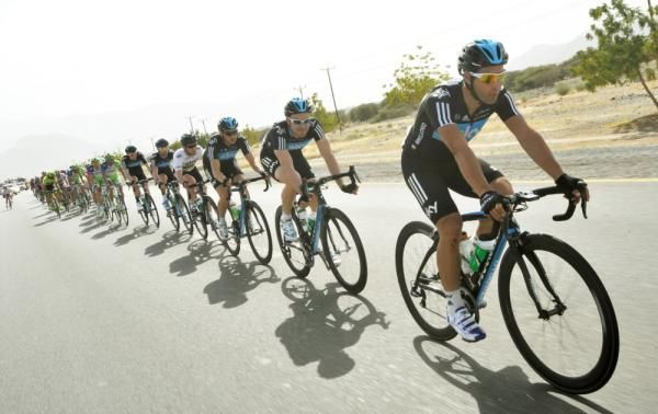 Team Sky takes a turn at the front.