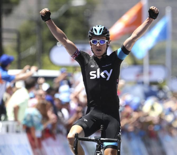 Geraint Thomas celebrates his win in 2013