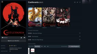 Castlevania, as listed on JustWatch