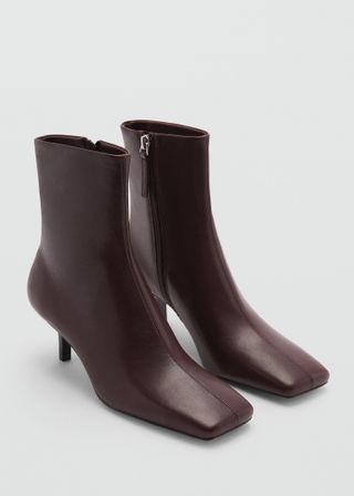 MANGO Squared Toe Leather Ankle Boots 