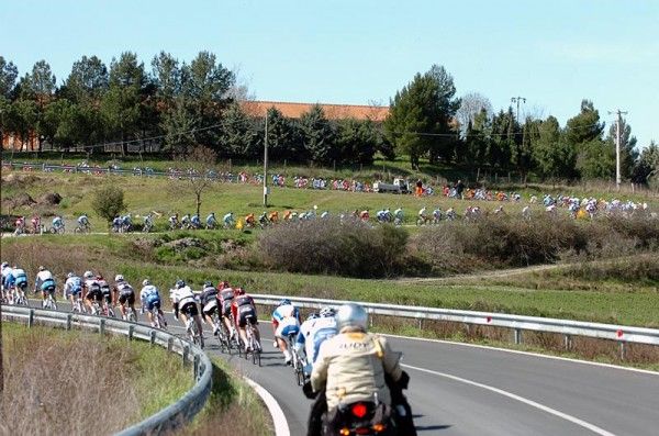 Riders lined out in stage two of the Tirreno-Adriatico.