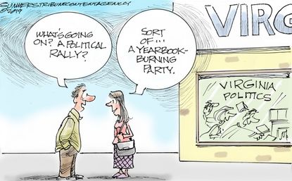 Political Cartoon U.S. Virginia yearbook burning party