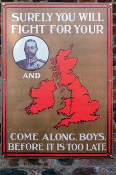 A First World War recruitment poster, on display at the Gallipoli Gardens, Fusilier Museum, Bury, Greater Manchester.