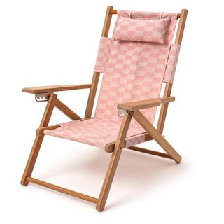 A pink checked deck chair