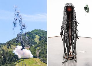 A firework event left, installation view, right.