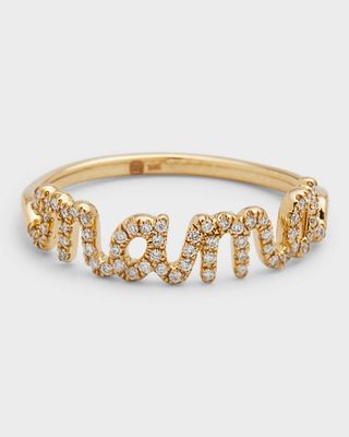 14k Small Pave Mama Script Ring, Size 6.5