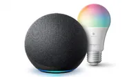 Echo (4th Gen) | Charcoal with Sengled Bluetooth Color bulb | Alexa smart home starter kit