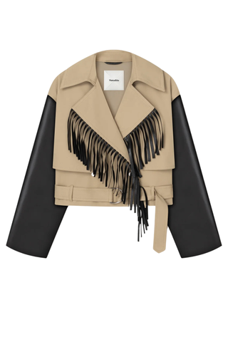 Kazia - Fringed Twill and Regenerated Leather Jacket - Beige/black