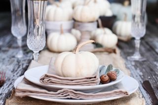 neutral table set for thanksgiving