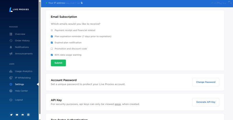 Live Proxies settings
