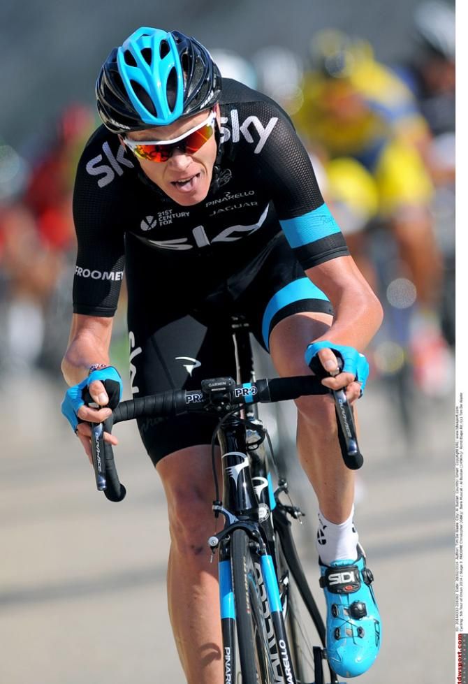 Tour de France champion Chris Froome (Sky) on the attack during stage 3 at the Tour of Oman