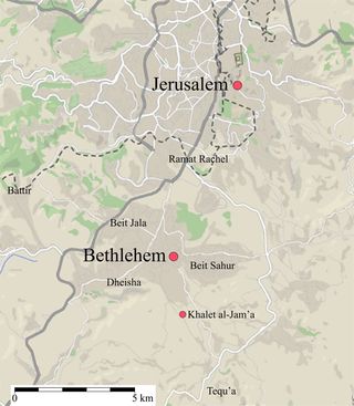 A map of the area where the ancient burial ground was found on a hillside.