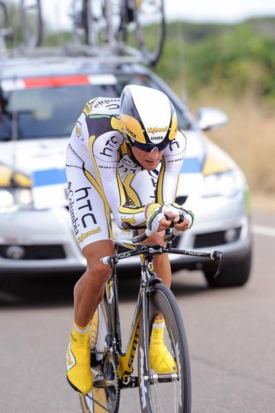 Peter Velits (HTC - Columbia) powered to victory in the 46km time trial.