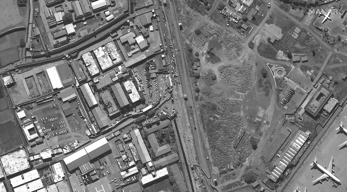 On Aug. 27, 2021, the WorldView-1 satellite captured these views of U.S. evacuation efforts from Afghanistan's Hamid Karzai International Airport in Kabul just days ahead of an Aug. 31 deadline to complete the operation in the wake of the Taliban takeover of the country.