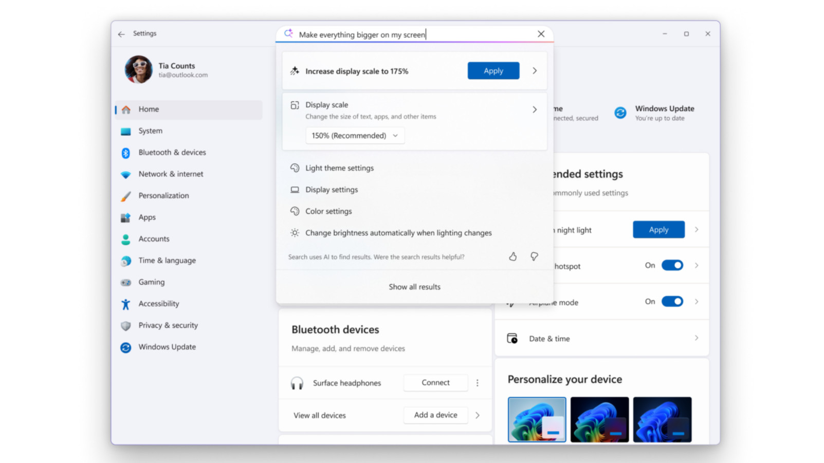 Windows 11 AI Settings Agent gets better in preview build shows monitor options