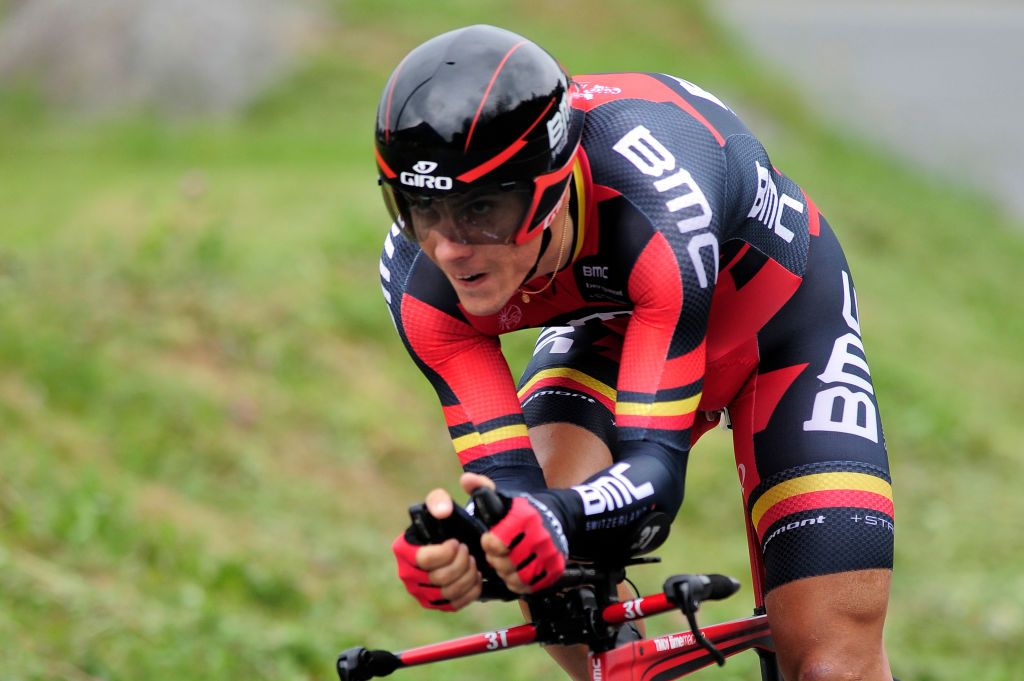 BMC's Philippe Gilbert on the stage 6 time trial of the 2014 Vuelta Ciclista al Pais Vasco in a skinsuit like the one for sale on eBay