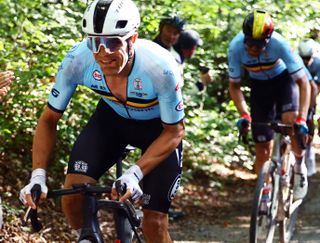 Jasper Stuyven leads the chase of Mathieu van der Poel