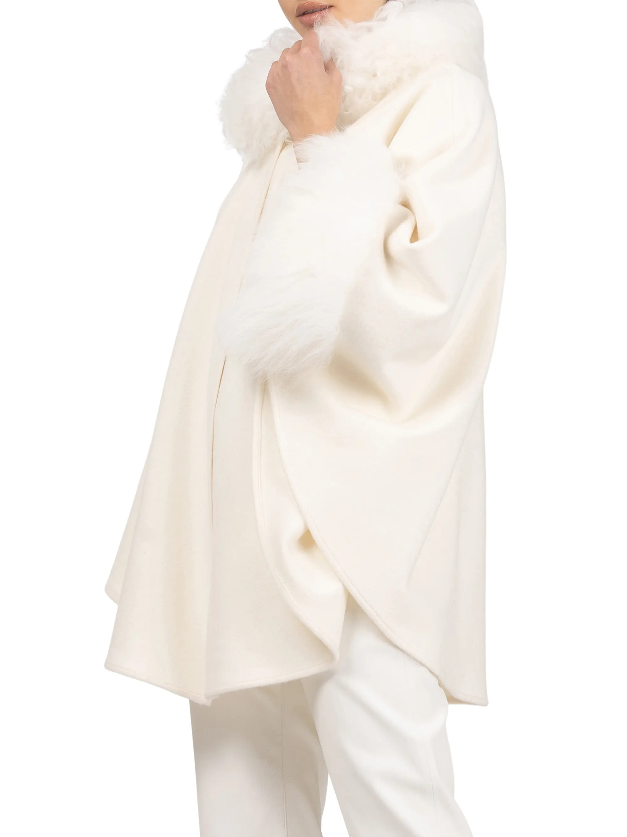 Cashmere and Wool Blend Cape With Select Lamb Trim