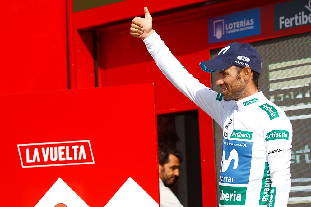 Alejandro Valverde in the white jersey after stage 11 at the Vuelta