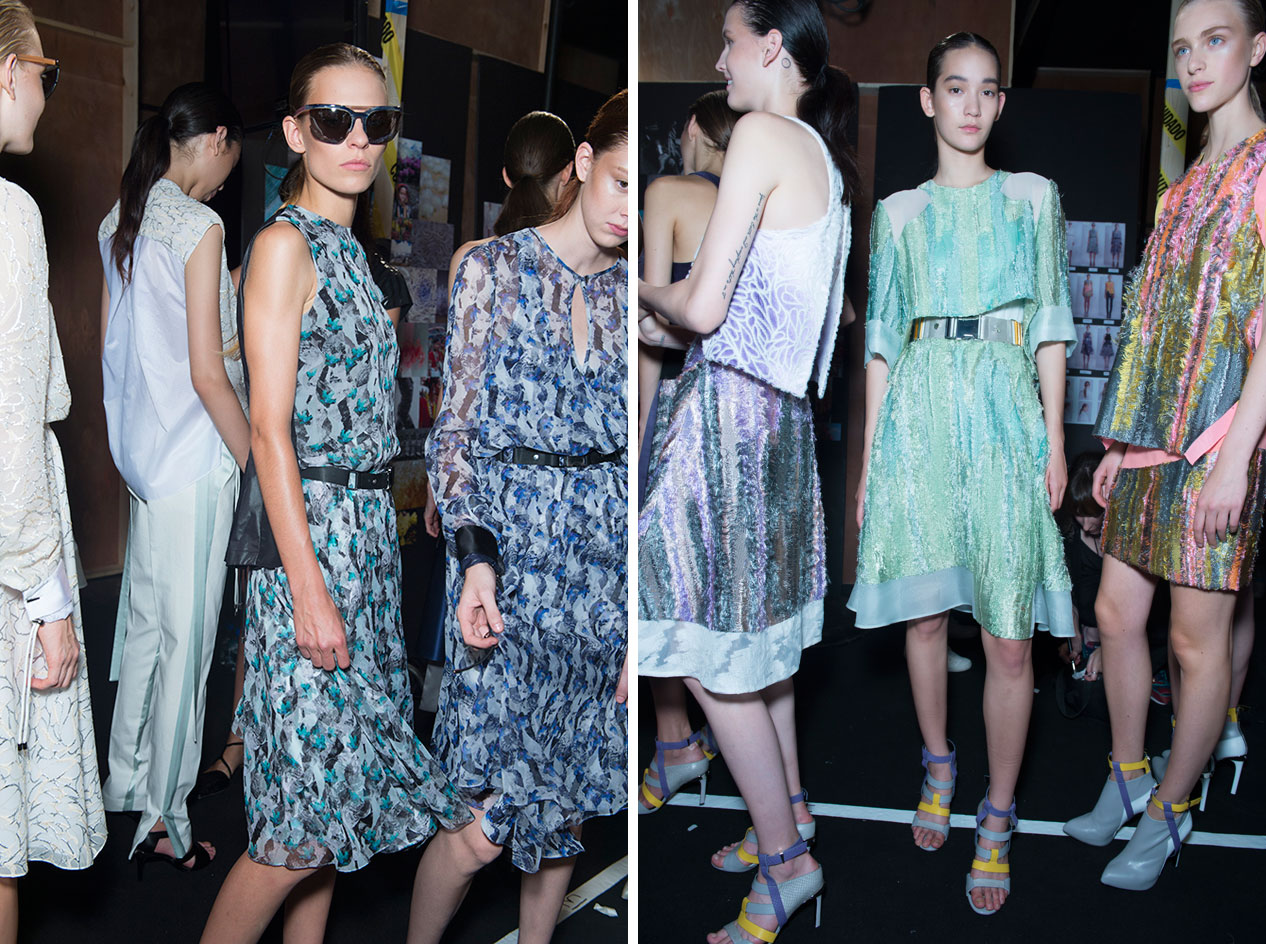 Models wearing floaty, feminine silhouette dresses