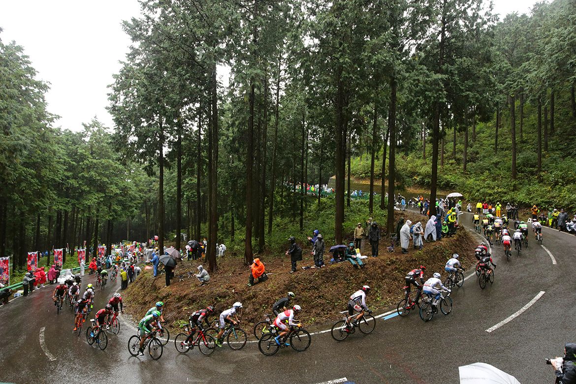 The riders take on a climb