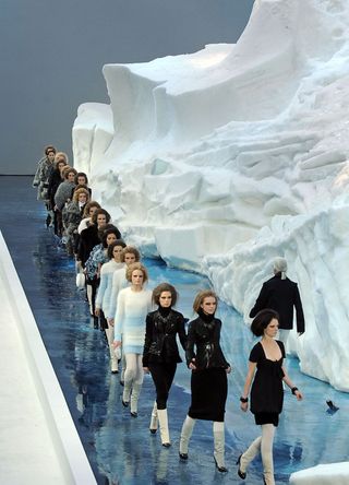 A Chanel fashion show featuring huge blocks of ice