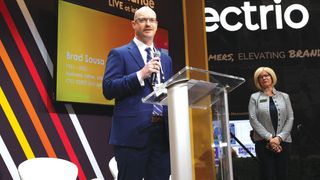 Jared Sousa and Noelle Russell speak at InfoComm 2025. 