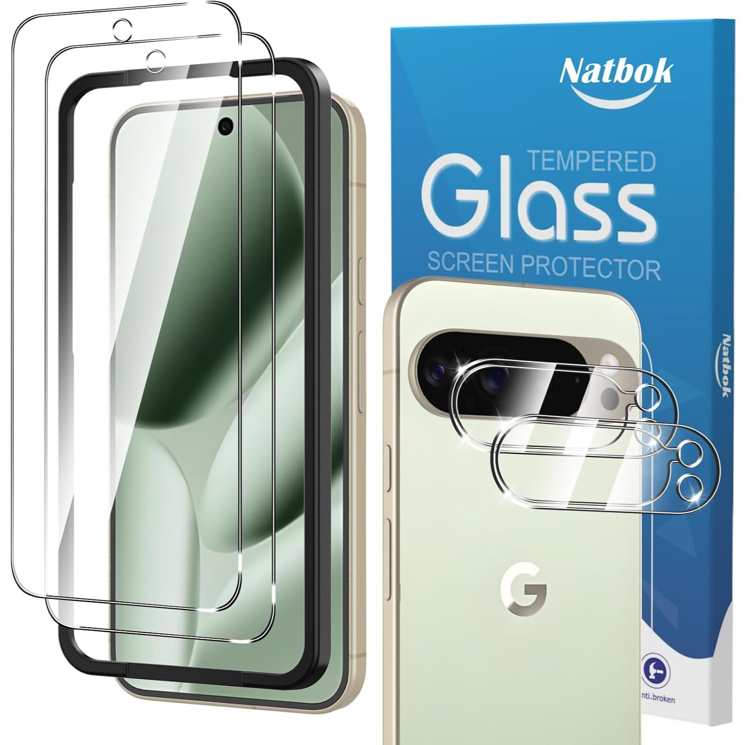 Natbok 2 Pack for Google Pixel 10 Pro XL Screen Protector with Camera Lens Protector