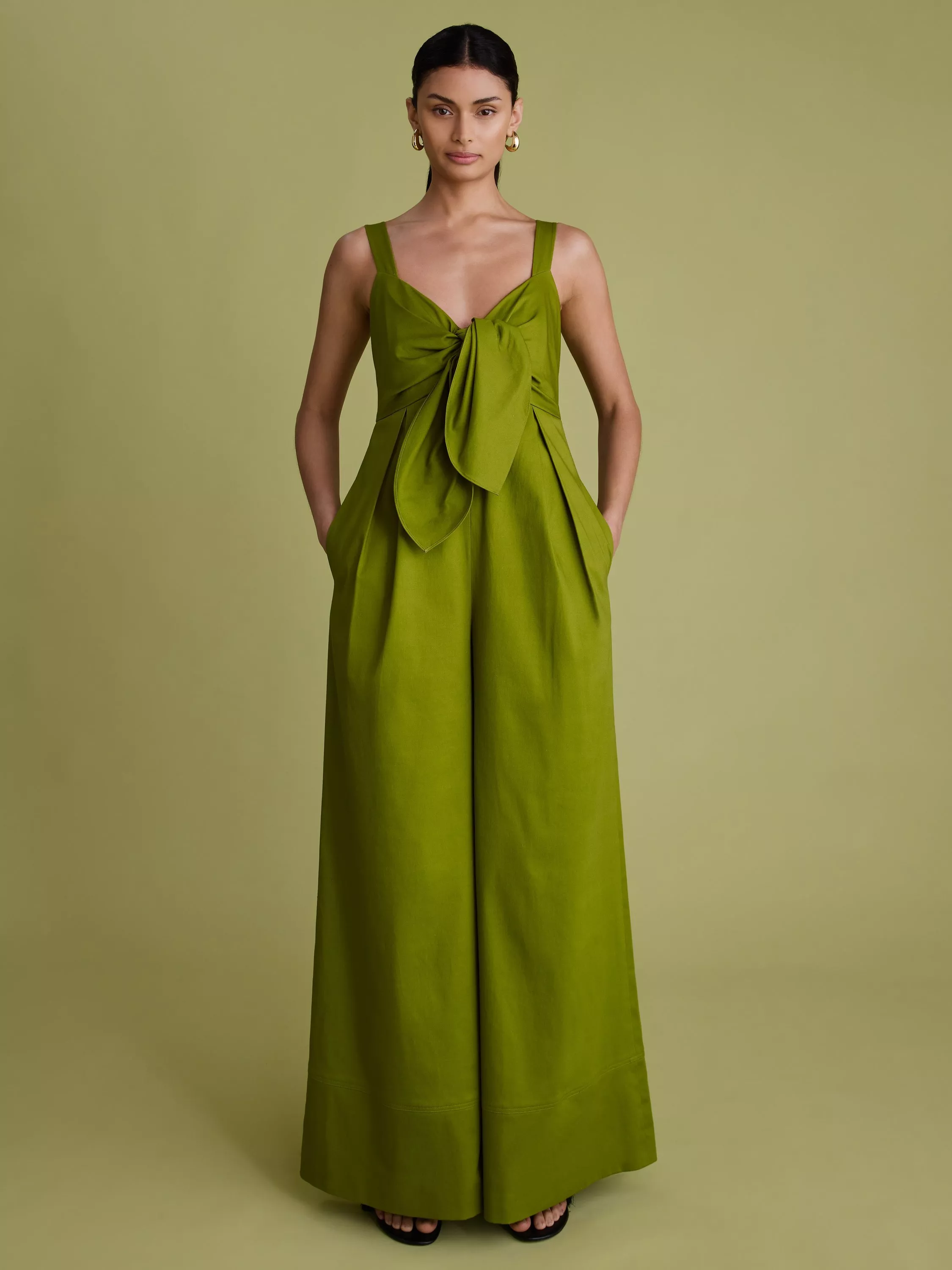 Florere Tie Front Sleeveless Wide Leg Jumpsuit, Green