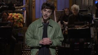 Timothée Chalamet performing his third SNL monologue