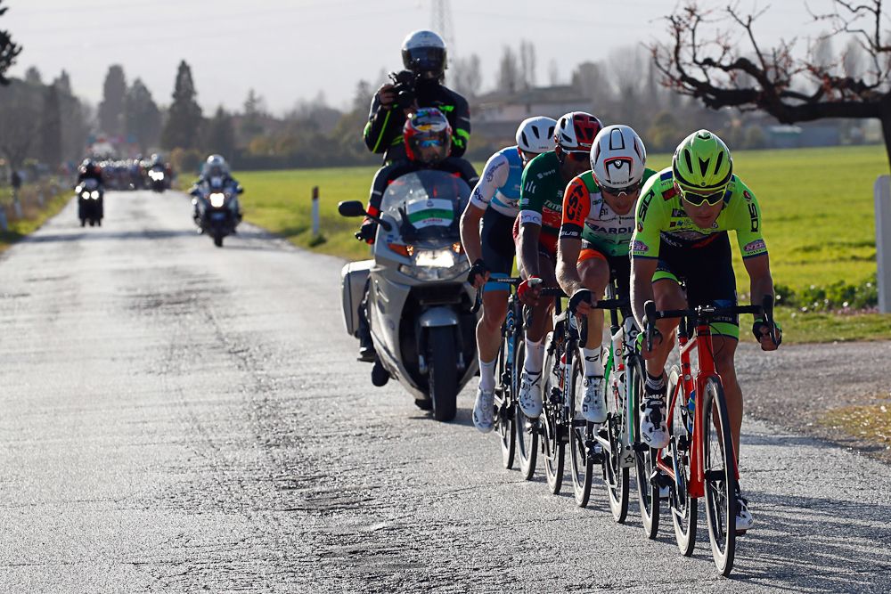 Sebastian Schonberger (Neri Sottoli-Selle Italia-KTM) leads the breakaway during stage 3 at Tirreno-Adriatico