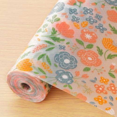Innolites Shelf Liner for Kitchen Cabinets, Non-Adhesive Drawer Liner, Waterproof Washable Eva Floral Pattern, Protect Dresser Cupboard Refrigerator Shelves (honey Coral Blue, 17.5" X 78.7")