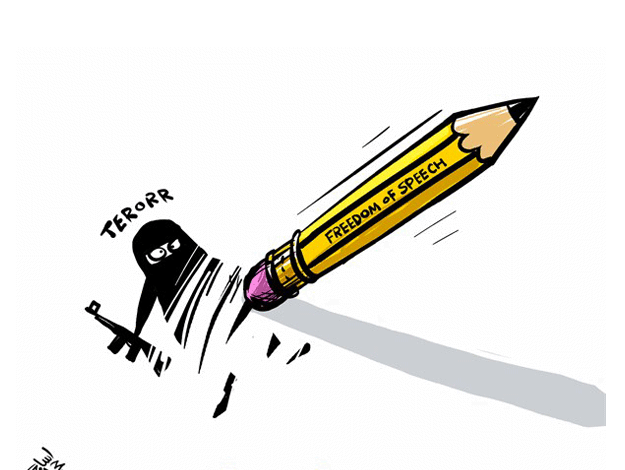 Editorial cartoon freedom of speech terrorism