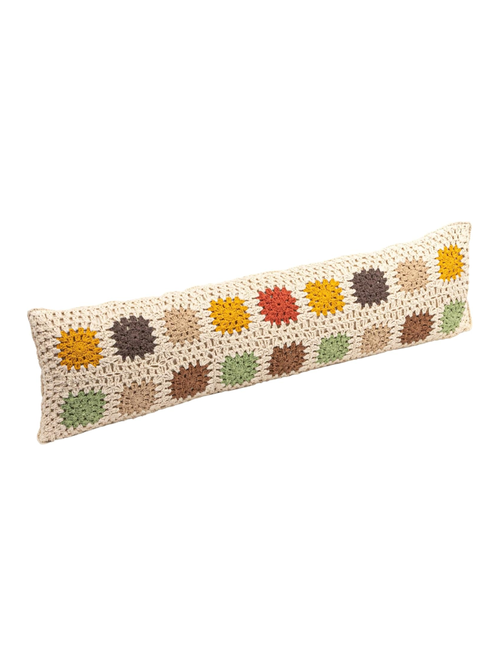 Cotton Crocheted Lumbar Pillow With Block Pattern