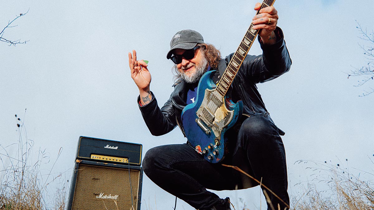 King Tuff, aka Kyle Thomas, with his metallic blue SG